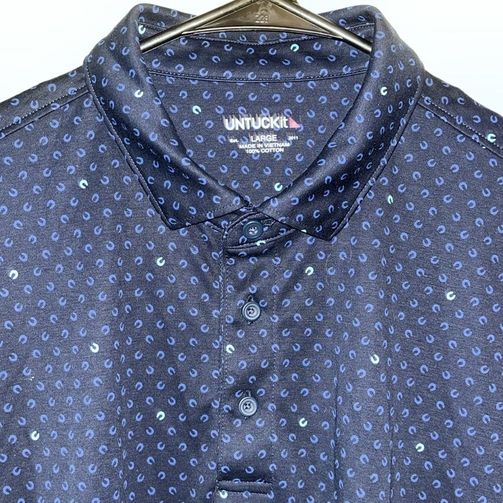 UNTUCKit Horseshoe Print Polo SS Cotton Pointed Collar Golf Shirt Damaschino L